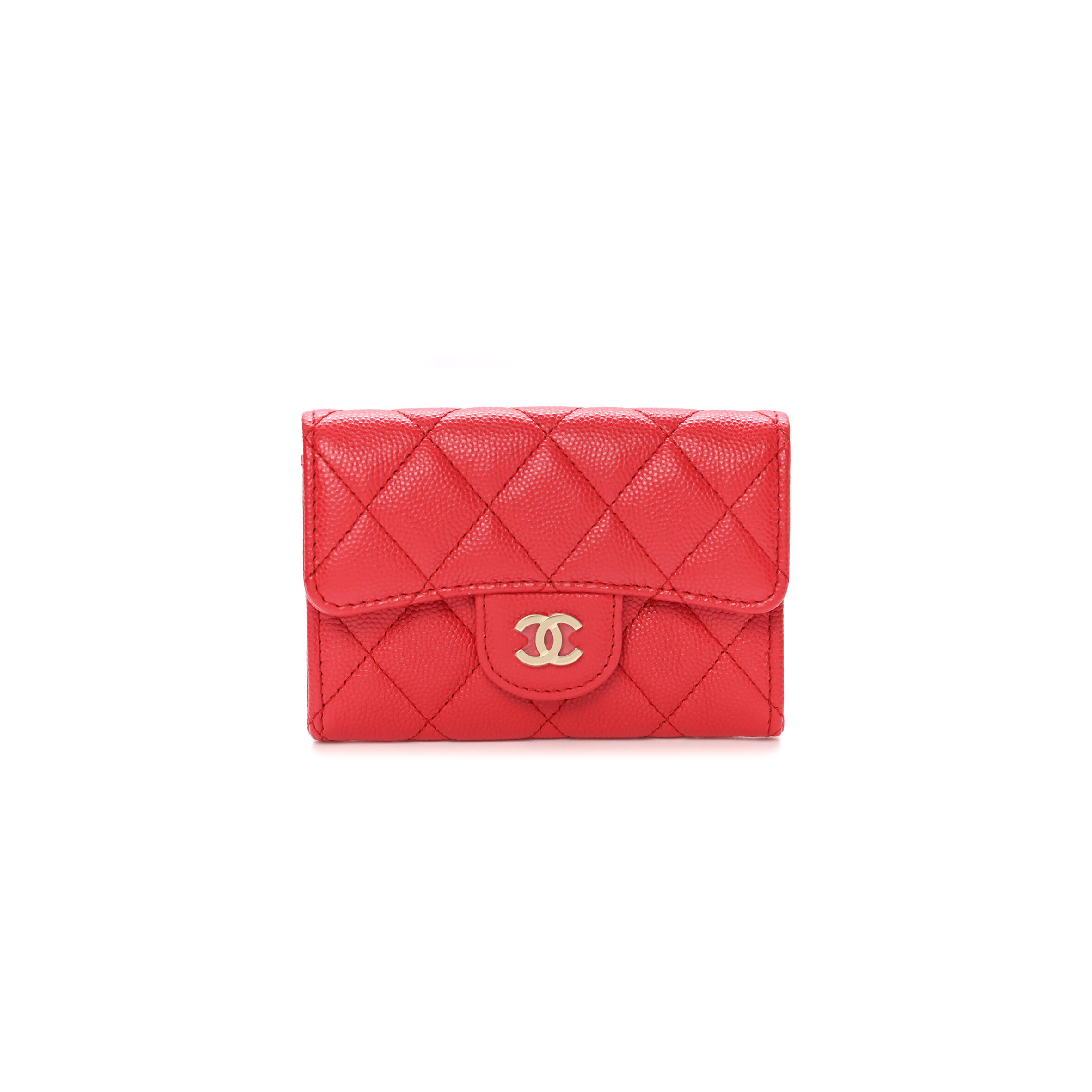 CHANEL CAVIAR QUILTED FLAP CARD HOLDER WALLET RED AP0214 (11.3*7.5*2.5cm)